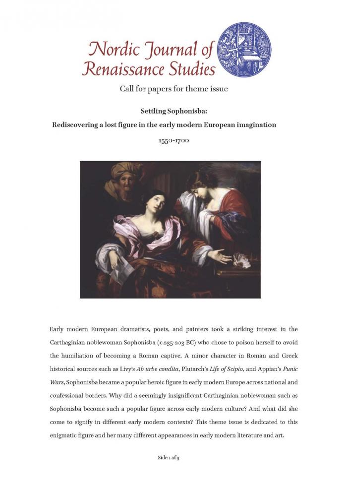 <p>“A Fickle Power-Crazed Seductress: Misogyny and Republicanism in Late Seventeenth Century Venetian Representation of Sophonisba”, <i>Nordic Journal of Renaissance Studies</i>, 20, 183-210</p>